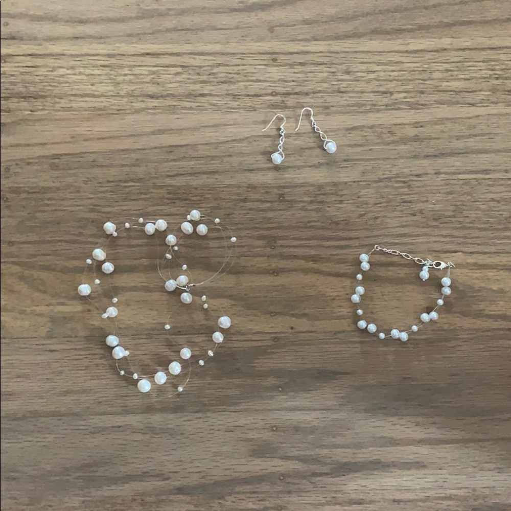 COPY - Pearl illusion necklace, pearl earrings, bracelet